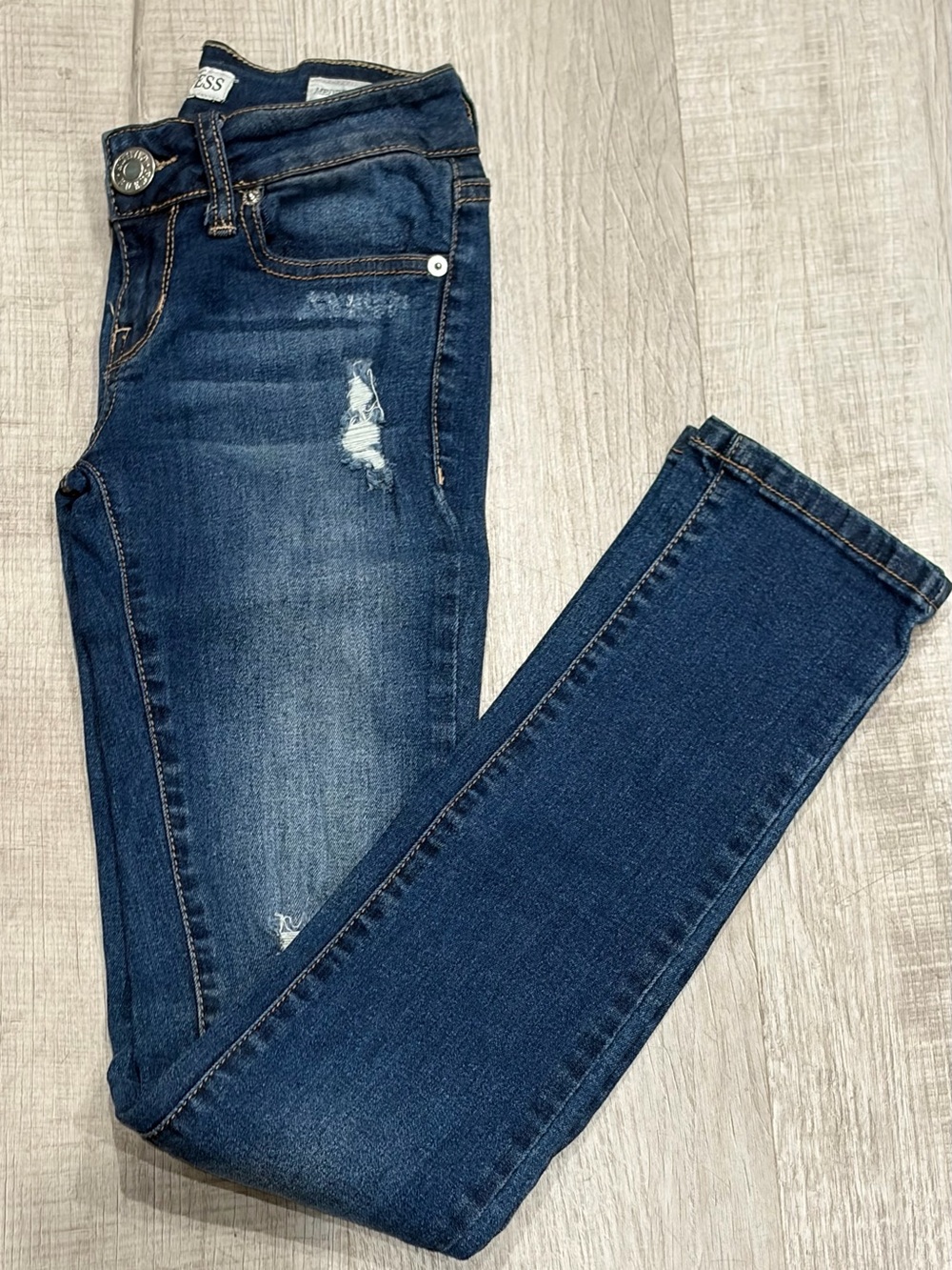 Guess Dark Wash Distressed Skinny Jeans